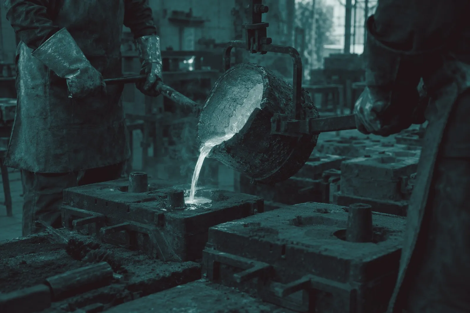 Vaciado de metal fundido en un molde. Imagen ilustrativa.